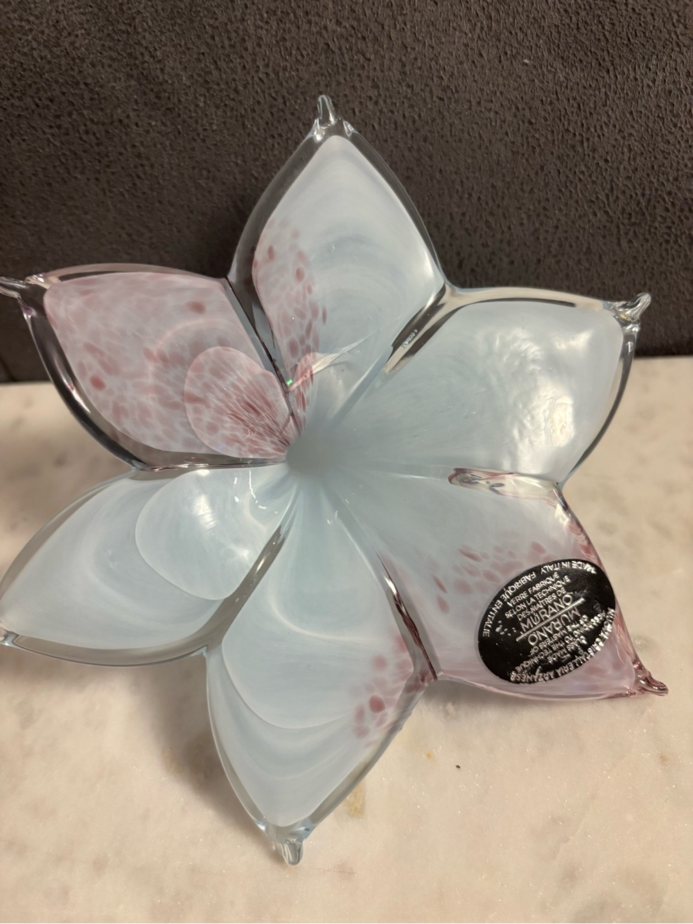 🌺 Beautiful Glass Blown Flower in Pale Blue and Purple Made in Italy 🇮🇹